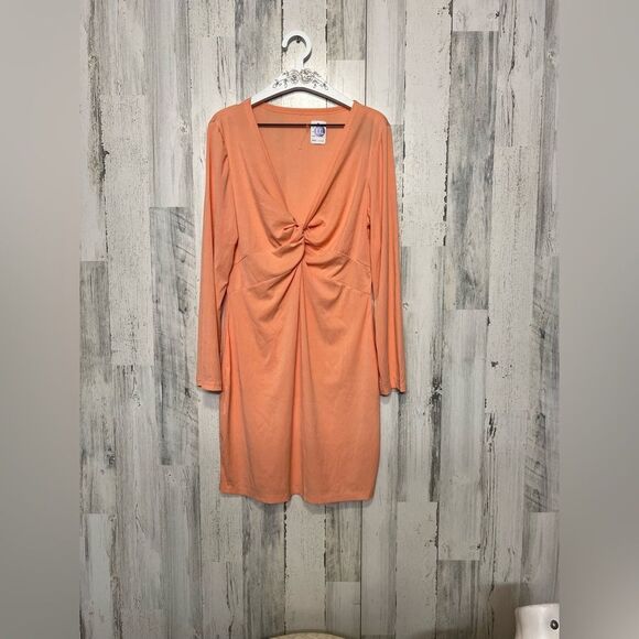 Peach Long Sleeve Twist Front Deep V-Neck dress XXL - Picture 4 of 5